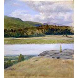 Oscar E. Berninghaus (1874-1952). Oil on canvas. Pair of landscapes on one canvas. 9.5  x 9 . Est…