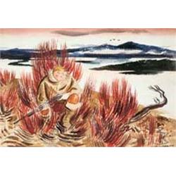 Ward Lockwood (1894-1963). Watercolor. "Andrew Dasburg In A Duck Blind", circa 1930. Important ea…