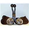 Image 1 : Buermann Silver Inlaid Spurs. Nice straps. Fine condition. Estimate $1,000-$1,500.…