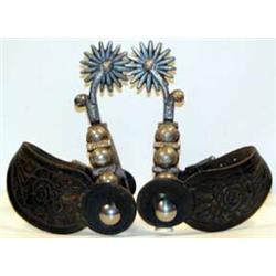 California Silver Mounted & Engraved Spurs. Nice tooled straps. Estimate $1,000-$1,500.…