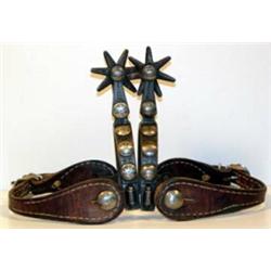 Texas Style Spurs. Unmarked. Silver mounted & engraved. Newer straps. Estimate $750-$1,000.…
