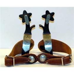 Crockett Spurs. Marked. Silver mounted. Newer straps. Estimate $400-$500.…