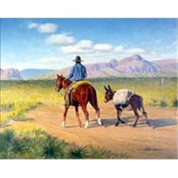 Lee Herring (b.1940). Oil on canvas. Cowboy & burrow. 16  x 20 . Estimate $600-$800.…