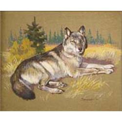 Elmer Sprunger (b.1919). Oil on canvas. "Lobo The Wolf." 8" x 10". Estimate $500-$750.…