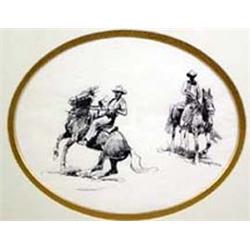 Edward Borein (1873-1945). Pencil on paper.  Two  Mounted Cowboys.  Unsigned. With letter of opin…