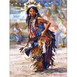 Joseph Bohler (b.1938). Watercolor.  Indian Dancer . Framed & matted under glass, sight size 14.5…