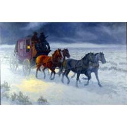 John Jones. Oil on canvas. Stagecoach. 24  x 36 . Estimate $2,000-$3,000.…