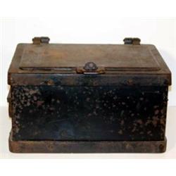 Antique Iron Strong Box. 12  x 8.5  x 7 . Estimate $500-$600.…