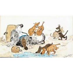 William Standing (1904-1951). Pen & ink. "Dancing Dogs." 12" x 16". Estimate $800-$1,000.…