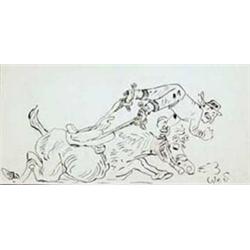 William Standing (1904-1951). Pen & ink. Cowboy falling from horse. 3" x 6". Estimate $750-$1,000…