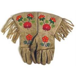 Blackfeet Indian Beaded Gauntlets. Circa 1940's. Fine condition. Estimate $400-$500…