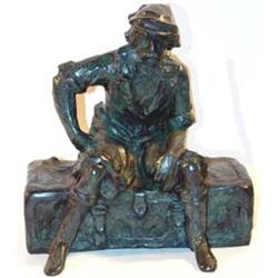 Elsie Palmer Payne (1884-1971). Bronze sculpture. Man sitting on trunk. #29/50. Elsie was married…