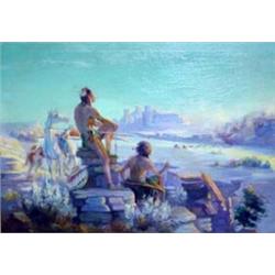 Emery D. Horsky (1885-1964). Oil on canvas. Indians on cliff. 26  x 36 . Estimate $4,000-$5,000.…