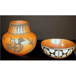 Cochiti Pot & Bowl signed M. Garcia. Pot is 8  tall. Bowl is 3  tall x 7.5  wide. Estimate $600-$…