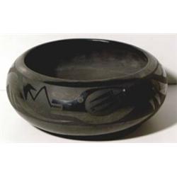 Maria Martinez San Ildefonso Indian Bowl.  Signed Maria & Santana. 7.5" tall x 12" wide.  Very co…