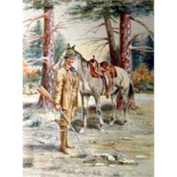 Charles Schatzlein (b.1957).  Watercolor. "Hunter." Schatzlein was C.M. Russell's picture framer …