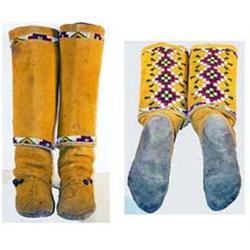 Apache Indian High Top Moccasins. Nice beaded designs. Hide is dyed yellow, circa 1900-1920. Ex D…