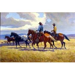 Nicholas Firfires (1917-1990). Oil on canvas. Cowboys. 24" x 36". Estimate $5,000-$6000.…