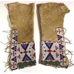 Cheyenne Indian Beaded Hide Leggings. 19th century.  Ex Harold Ickes collection - Secretary of th…