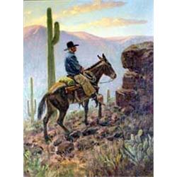 Joe Beeler (b.1931). Oil on canvas.  Man On Mule.  Beeler is the last surviving founding member o…