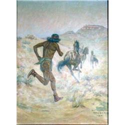 Lon Megargee (1883-1960). Oil on canvas. "Indian Runner." Ex Otha Wearin collection. 24" x 18". E…