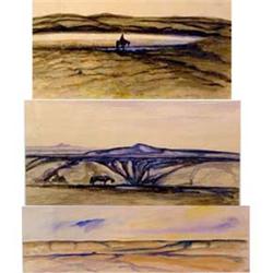 Ross Santee (1889-1965). Set of 3 watercolors. Ex Otha Wearin collection. New frames. 6.5  x 16.5…