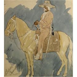 Edward Borein (1873-1945). Watercolor.  Guadalajara.  Ex Otha Wearin collection. 8.25  x 7.25 . E…