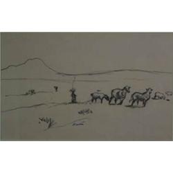 Thomas Hart Benton (1889-1975). Pencil sketch. Sheep. Ex Otha Wearin collection. 7" x 11.25". Est…