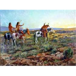 Marco Antonio Gomez (1910-1972). Oil on canvas.  On the Trail of the Buffalo.  One of the finest …