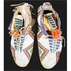 Sioux Indian Beaded Full Size Moccasins. Fine condition. Circa 1920's. Ex Otha Wearin collection.…