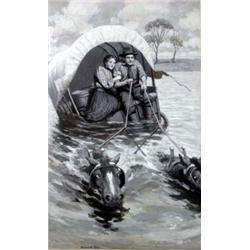 Griswold Tyng (b.1883). Goauche.  Fording The Stream.  19  x 12 . Estimate $1,000-$1,500.…