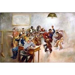 "Whooping It Up In The Old Saloon". Unsigned oil on canvas. Ex Otha Wearin collection. Wonderful …