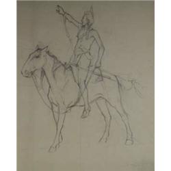 Edgar Samuel Paxson (1852-1919). Pencil sketch. Ex Otha Wearin collection. Framed & matted under …