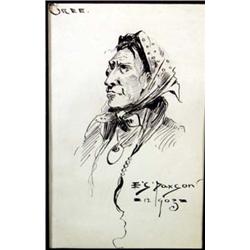 Edgar Samuel Paxson (1852-1919).  Pen & ink.  "Cree." 5.25" x 3.5". Estimate $1,000-$1,250.…