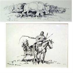 Ace Powell (1912-1978). 2 pen & inks. "The Albino" 2.5" x 8.75" & "Moving Day" 2.5" x 3.25". Ex O…