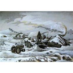 Aaron G. Pyle (1903-1972). Gouache. Threshing scene. Pyle was a student of Thomas Hart Benton. Ex…