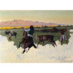 Francis Beaugereau. Oil on board. Preliminary study for  Apache Raiders.  Ex John Hampton collect…