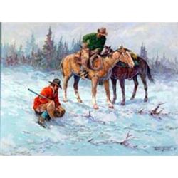 Fred Oldfield. Oil on canvas. "The Tracker." 18" x 24". Estimate $2,000-$3,000.…