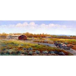 Clifton Roy Cheek (b.1937). Oil on canvas. Ranch. 15" x 30". Estimate $2,000-$3,000.…