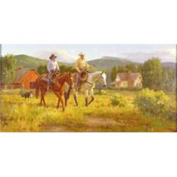 Dwayne Brech (b.1946). Oil on canvas. 2 cowboys. Former Western Horseman Magazine Art Director. 1…