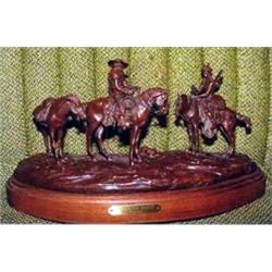 Charlie A. Beil (d.1976). Bronze sculpture. "Spanish Fur Traders." #3/36. 10" x 18". Estimate $1,…