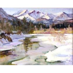 Linda Tippetts (b.1944). Oil on canvas. "January on the Two Medicine." 18" x 24".  Estimate $2500…