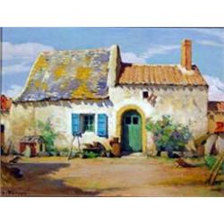 Charles C. Perron (1893-1958). Oil on board. "French Fisherman's Cottage". Fine example of this F…