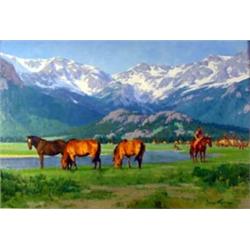 John Tayson. Oil on board. "Summer Camp". 24" x 36". Estimate $2,500-$3,500.…