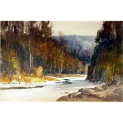 Lowell Ellsworth Smith (b.1924). Watercolor. "December Morning." circa 1968. 14.5" x 22". Estimat…