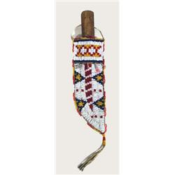 Northern Plains Indian Beaded Knife Case with Knife. Old. 7.5  long, Estimate $900-$1200…