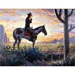 Bill Medcalf. Oil on board. Smoking cowboy. 24  x 30 . Estimate $3,000-$4,000.…