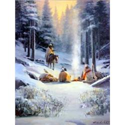 Charles H. Pabst (b.1950). Oil on canvas. "Winter Guest." Beautiful example of this Arizona artis…