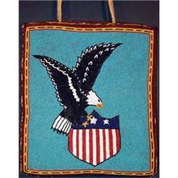 Plateau Beaded Flat Bag. Bald eagle & Union shield design, circa 1915-1920. Estimate $900-$1,200.…