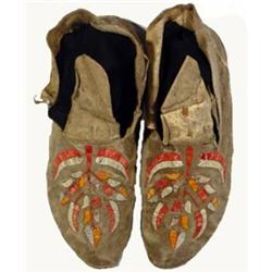 Mandan Indian Quilled Moccasins. Very early. 11" long. Estimate $750-$1,000.…